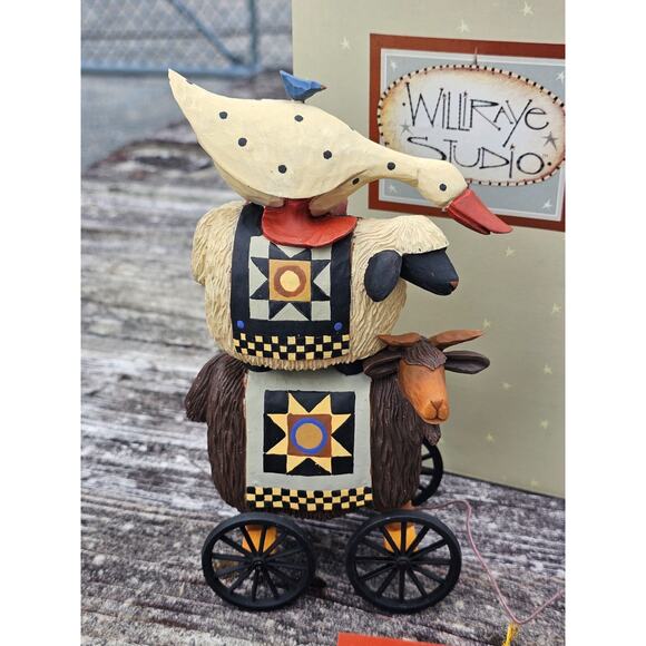 2006 Williraye Studio "Animal Stackers" Cow Goose Sheep Folk Art Pull Toy In Box - Picture 2 of 4